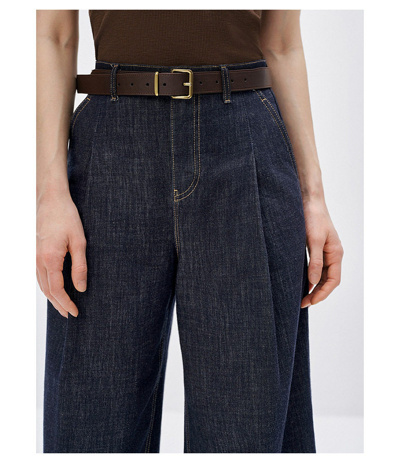 Quần ống rộng denim cạp cao phong cách retro cho nữ, form suông thoải mái tôn dáng — Xanh tím than chi tiết 3