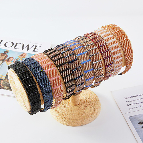 New European and American Baroque crystal headband small version sponge thin edge headband Korean version rhinestone beaded hair accessories for women