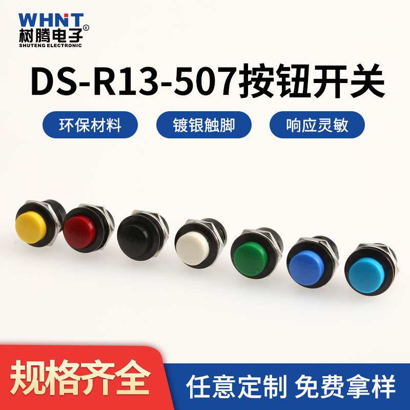 供应多色DS-R13-507螺纹开孔16MM按键开关按通/按断功能按钮开关