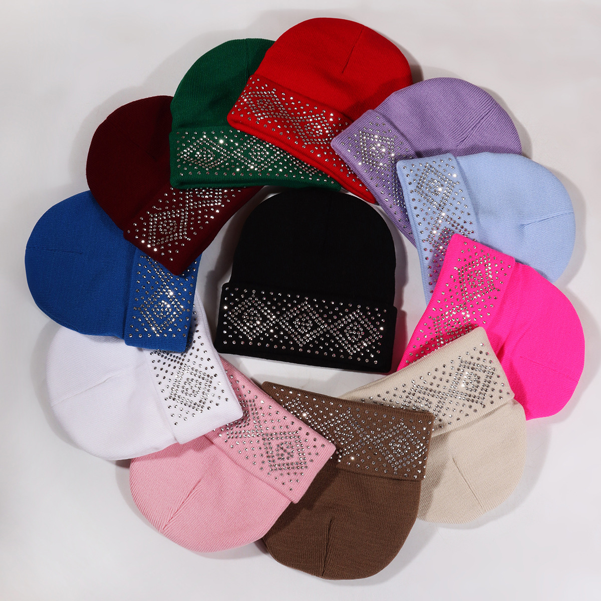 Unisex Diamond-print hot diamond hat rhinestone knit hat Knit hat party_voghion.com