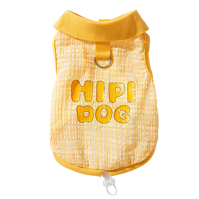 Chaleco para mascotas con solapa a cuadros de jacquard amarillo para perros de primavera y verano, ropa de gato delgada transpirable para perros pequeños y medianos