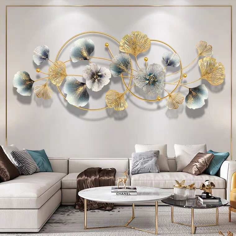 Disassembled and Assembled New Chinese-Style Ginkgo Leaf Three-Dimensional Wall Hanging Home Decor Iron Art Background Wall Decoration Metal Light Luxury Hanging Ornament