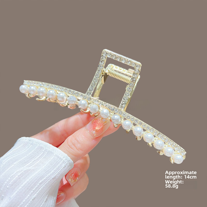 Temperamento Full Diamond Metal Shark Clip Hairpin Back Head Coil Hair Grab Clip Donna Primavera Estate Super Large Clip Copricapo Hair Grab_voghion.com