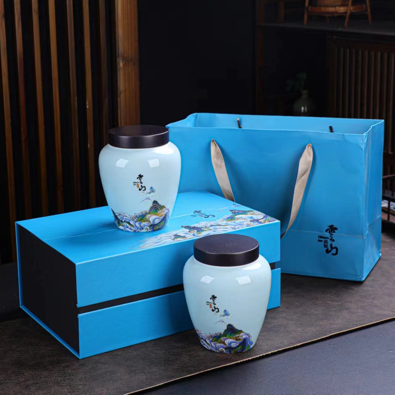 Green tea West Lake Longjing half catty large ceramic tea gift box empty box Biluochun Longjing tea box empty logo