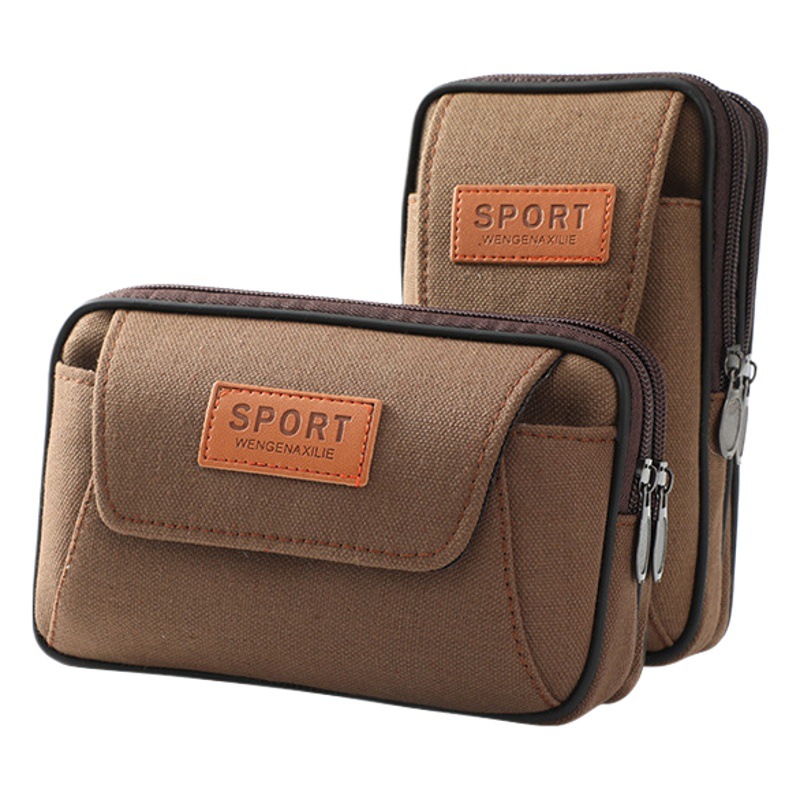 Canvas Mobile Phone Bag Men's Waist Bag Wearing Belt Mobile Phone Bag Multifunctional Coin Purse Work Site Mobile Phone Case Belt Bag