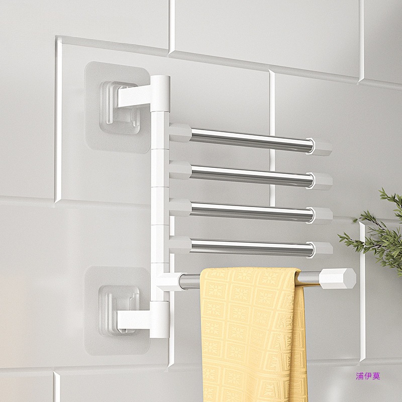 Bathroom Punch-Free Wall-Mounted Towel Rack Kitchen Rotatable Rag Drying Rod Storage Rack Storage Rack Multi-Layer