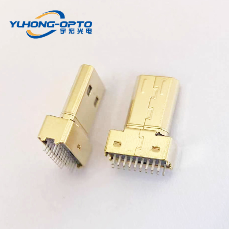 HDMI D公 夹板1.2 无脚 铜金2