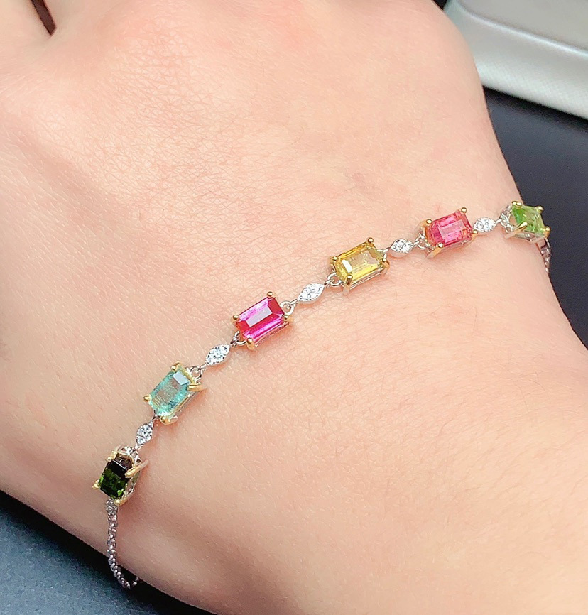 Fashion Square Copper Bracelets Inlay Artificial Gemstones Copper Bracelets