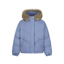 冬季新款美式复古格子条纹立领可拆卸毛领棉服外套男潮牌保暖棉衣