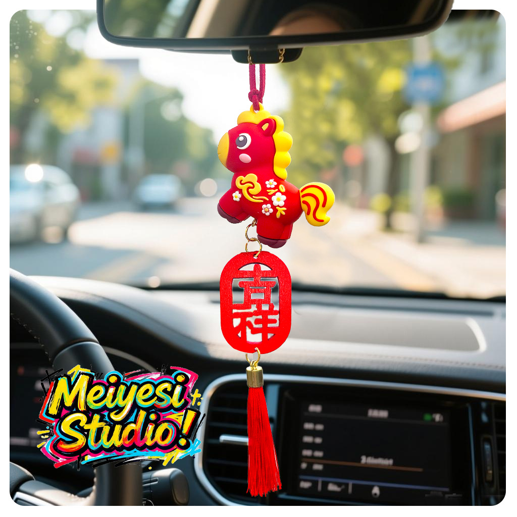 Año del Caballo nuevo colgante de automóvil todo el camino seguro colgante de espejo retrovisor interior colgante de dibujos animados creativo colgante decoración