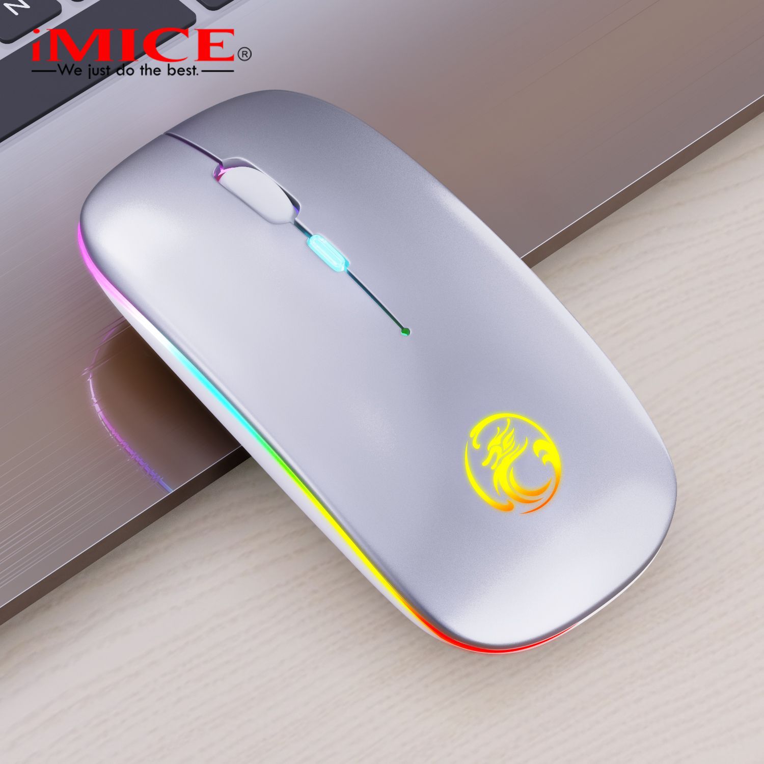 El fabricante iMICE suministra directamente un ratón inalámbrico silencioso con Bluetooth y carga luminosa para computadoras de escritorio y portátiles como regalo. image 4
