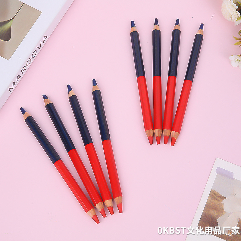 Lápices de dos colores rojo y azul, dibujo, escritura, marcas especiales para enfermeras de carpintería, lápices de colores no borrables de dos cabezas