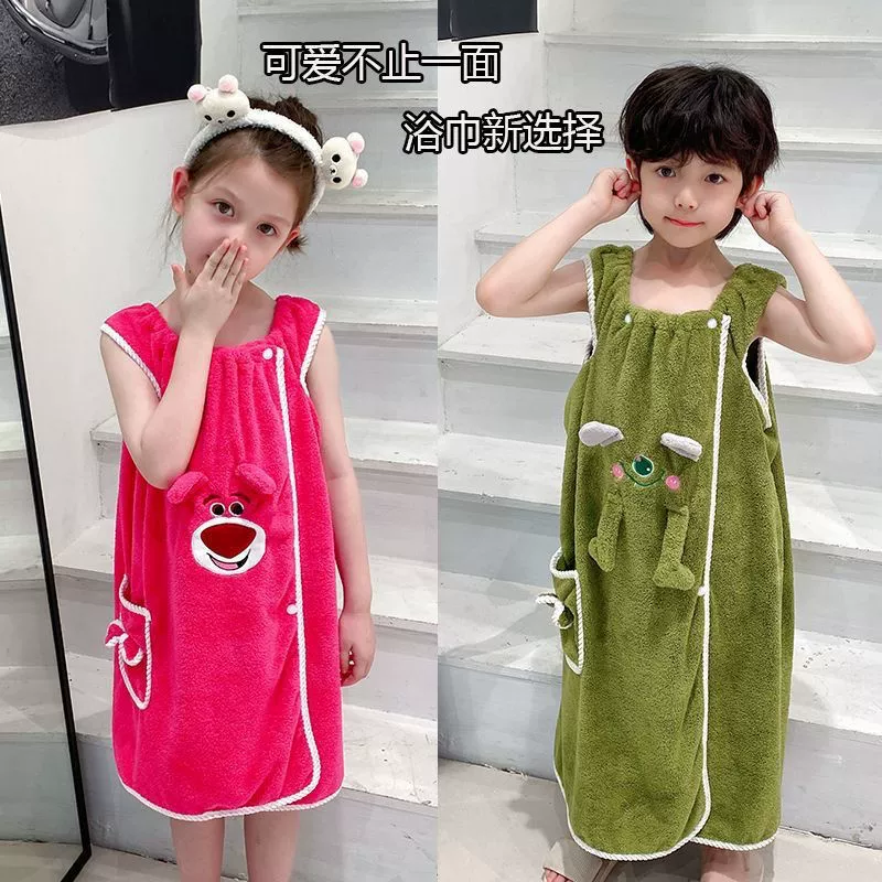 Детская юбка для ванны на бретельках, мужское и женское банное полотенце, коралловый бархат, носимый и оберточный, мягкий и впитывающий милый мультяшный комплект
