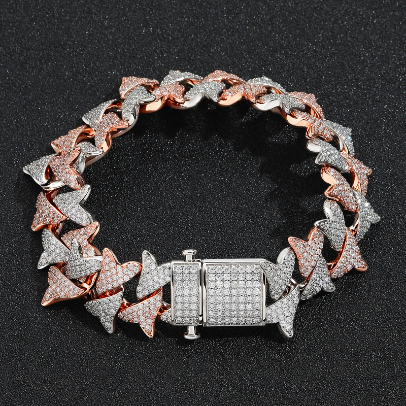 New European and American Style 20mm Spiked Thorn Cuban Chain with Three Rows of Full Diamond Spring Clasp Hip-Hop Bracelet, Available for Cross-Border Dropshipping New European and American Style 20mm Spiked Thorn Cuban Chain with Three Rows of Full Diamond Spring Clasp Hip-Hop Bracelet, Available for Cross-Border Dropshipping