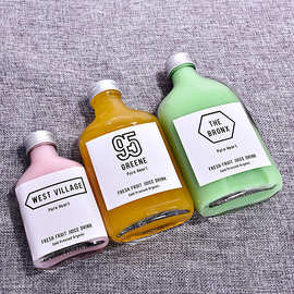 100ml扁酒瓶创意250ml奶茶瓶咖啡玻璃瓶果汁奶茶小酒瓶玻璃空酒瓶