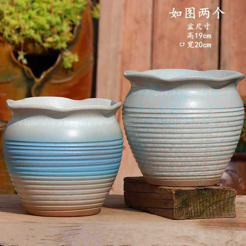 大口径グリーンダルシム多肉植物オオバコ紫大万百クリエイティブ陶器ポット粗い陶器砂土陶器ポット植木鉢大型レトロ|undefined