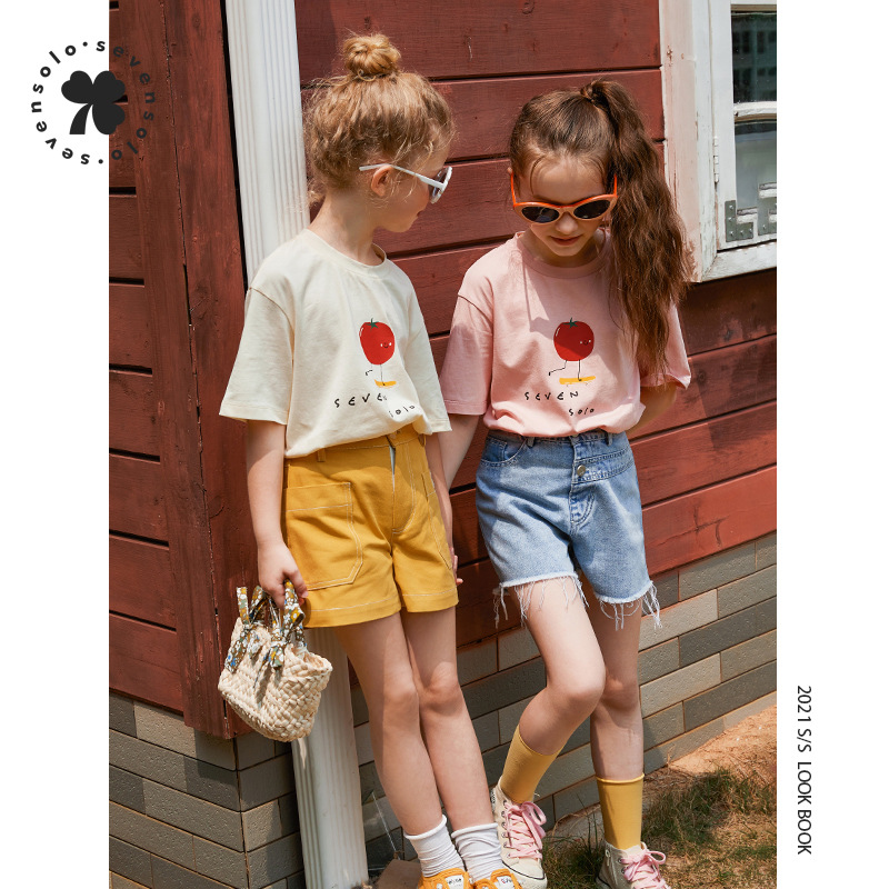 女童t恤夏2021新款短袖纯棉儿童百搭薄款夏装中大童洋气网红批发