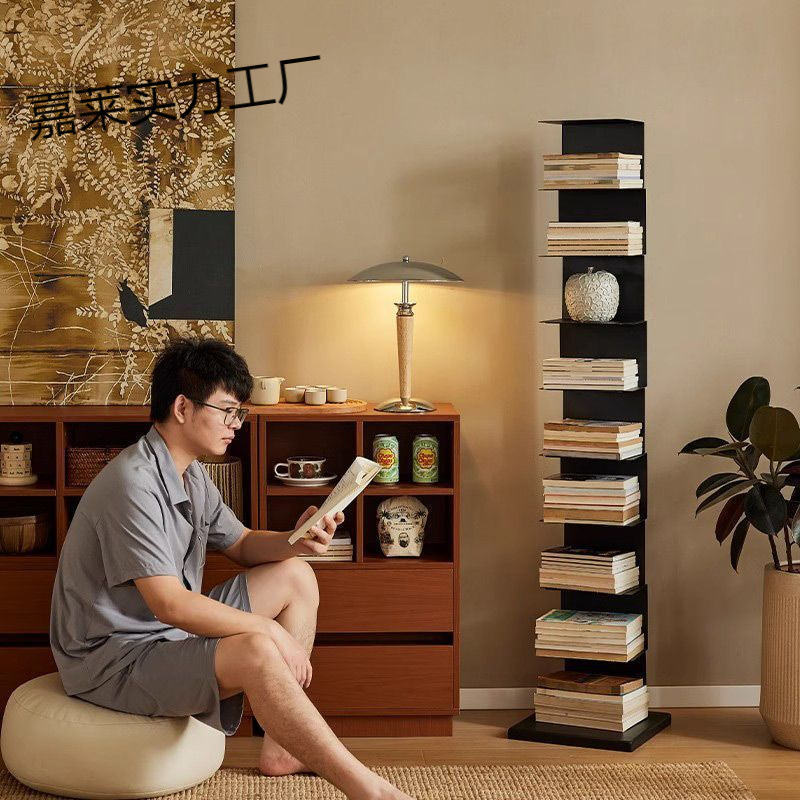 Corner Simple Bookshelf Floor-Standing Storage Rack Creative Iron Art Internet Celebrity Living Room Nordic Invisible Collection 2316