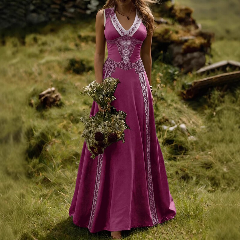 In-Stock Summer New Arrivals European and American Plus-Size Women's Cross-Border Long Dresses Celtic Ethnic Style Renaissance Women's Long Dresses