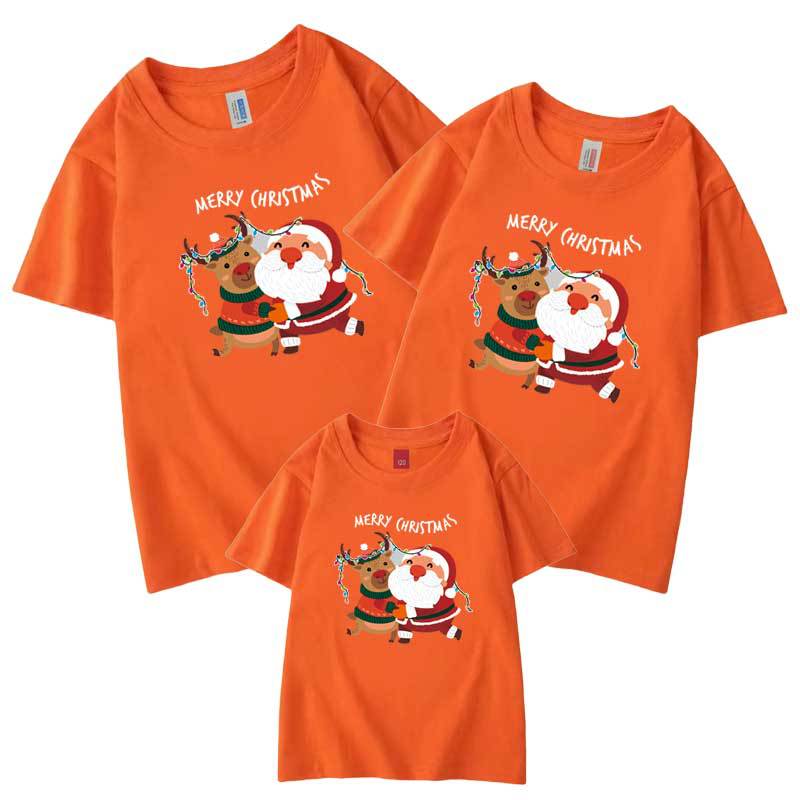 2021 cross-border Santa Deer Head algodón peinado padre-hijo ropa bebé mameluco niños manga corta cuello redondo Camiseta al por mayor