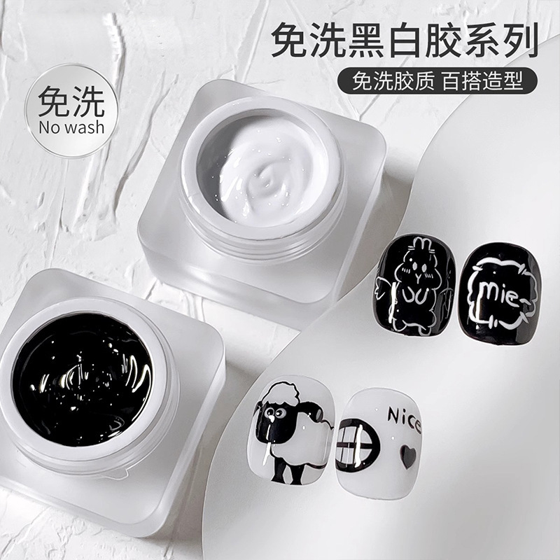 No-Wash Painted Glue Manicure Black and White Hand-Painted Flower Hook Edge Pull Line Phototherapy Long-Lasting Super Bright Nail Polish Glue