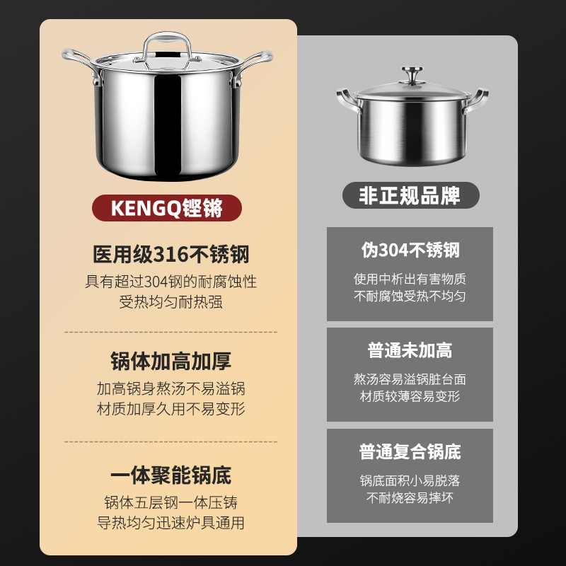 316 de acero inoxidable olla de sopa profunda engrosada hogar de cocina de calidad alimentaria estofado Cocina de Inducción de gas gachas especiales olla de sopa alta