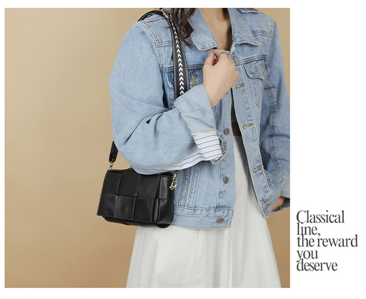 Genuine leather woven shoulder bag 3