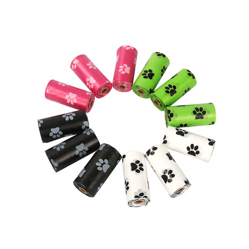 Single roll dog paw pattern biodegradable pet waste bag pink white green black dog poop bag new product