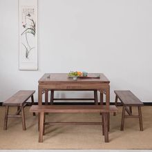 禅意新中式老榆木方桌八仙桌现代简约8人餐餐桌实木酒楼桌椅组合