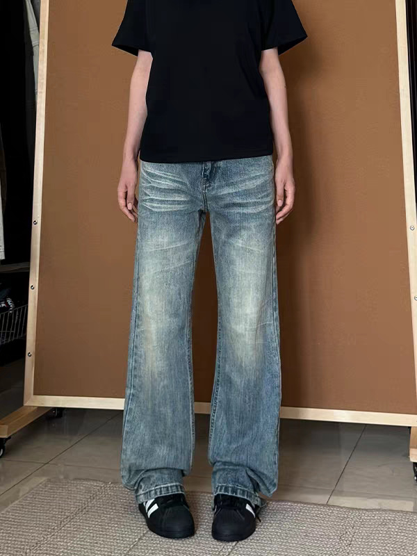 Goinsk Men's Flared Jeans CleanFit Wide Leg Pants Retro American Loose Fit For Spring Autumn_mkmklike.com