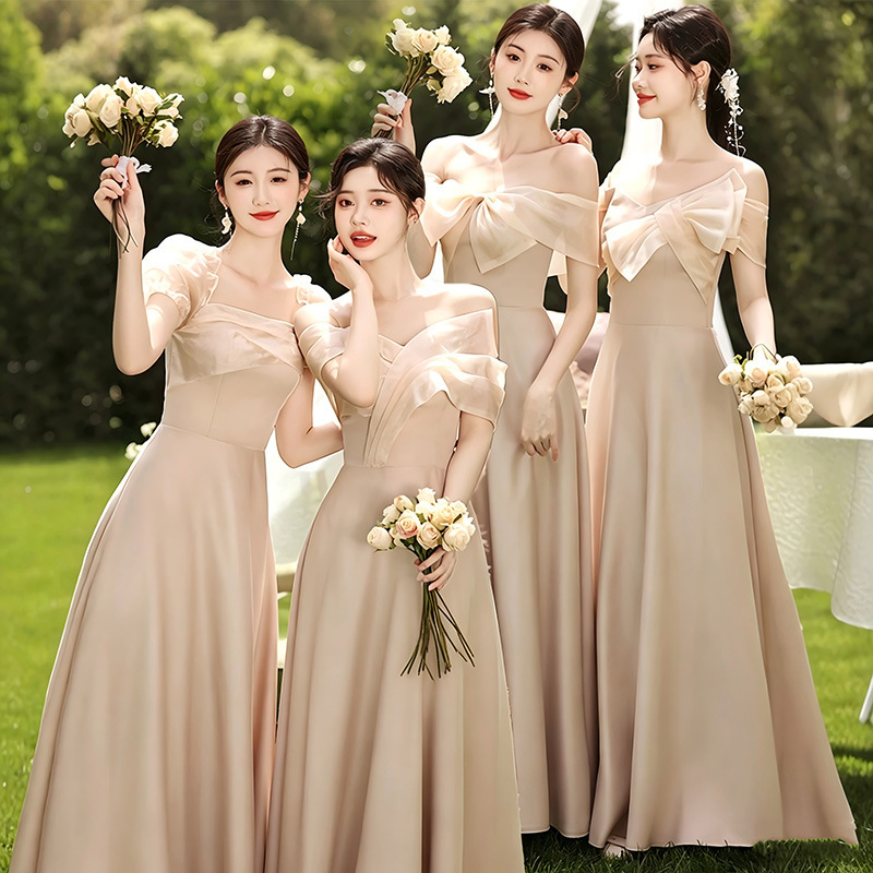Satin Bridesmaid Dress 2026 New Summer Style for Women in Champagne Color, Elegant and Sophisticated, Unique for Petite Sisters Satin Bridesmaid Dress 2026 New Summer Style for Women in Champagne Color, Elegant and Sophisticated, Unique for Petite Sisters