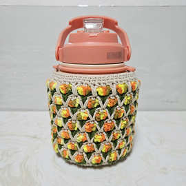 纯手工钩织大肚杯毛线编织手提防摔大容量郁金香大肚杯水杯套保温