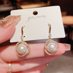 New Korean Earrings with Diamond-Encrusted Pearl Wrap, Stylish and Elegant, Factory Direct Supply, Wholesale Jewelry