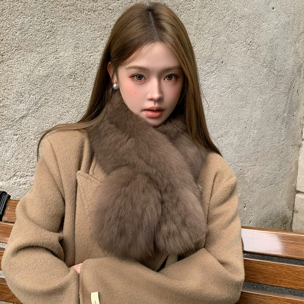 Double-sided real fox fur scarf for women, warm and versatile for winter, real fur scarf, double-sided woven fur