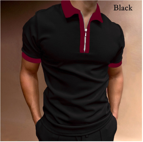 European and American Independent Station Short-Sleeved Printed Slim Zipper Lapel Pullover Men's Polo Shirt