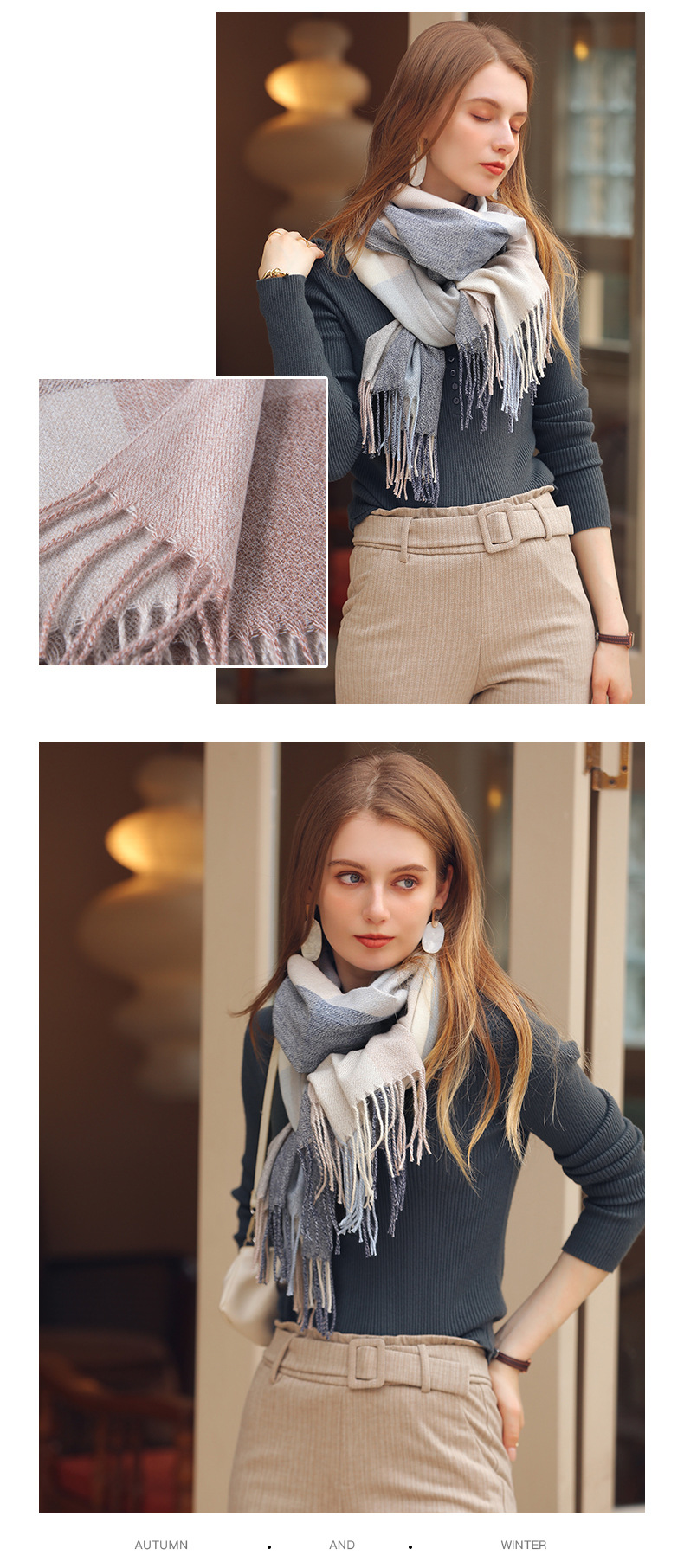 Fashionable Versatile Scarf Plaid Contrasting Cashmere Scarf Comfortable Fresh Sweet Shawl Scarf For Women_voghion.com