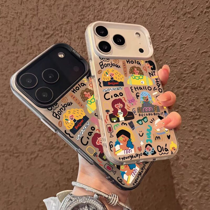 Graffiti Illustration Girls Color Silver Shell Suitable for Apple 17/16/15Pro Mobile Phone Case 14Promax13/12/11X