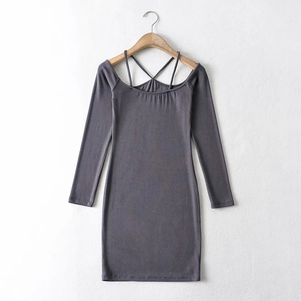 slim long-sleeved suspender dress NSHS45855