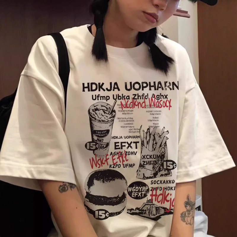 2025 Summer Popular Trendy Brand Retro Letter Print Design Short-Sleeved T-Shirt Women's Fashionable Elegant Versatile Top T-Shirt