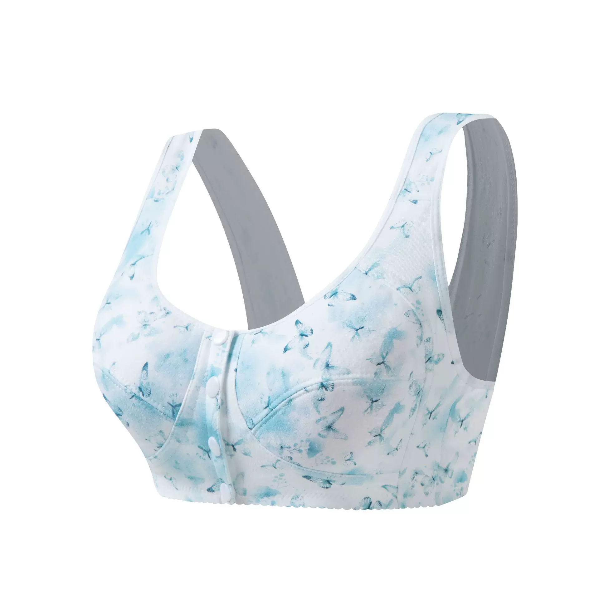 中老年妈妈文胸纯棉中老年人内衣女无钢圈前扣薄款背心式胸罩