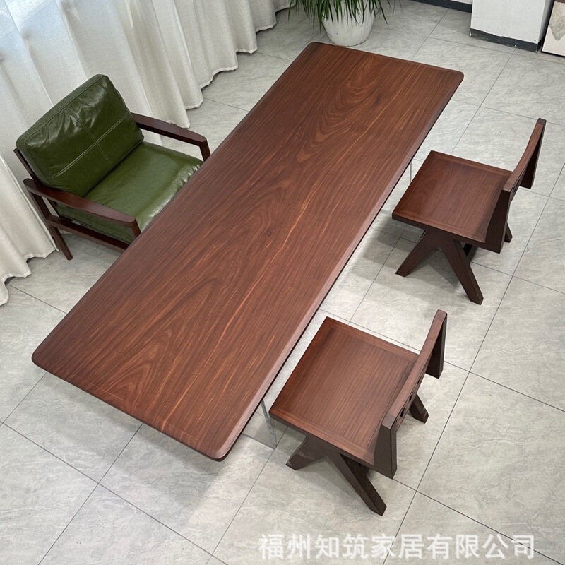 Teak Desk, Black Walnut Solid Wood Large Board Table, Wabi-Sabi Style Solid Wood Tea Table, Tea Table Top, Natural Wood Large Board, Whole Board