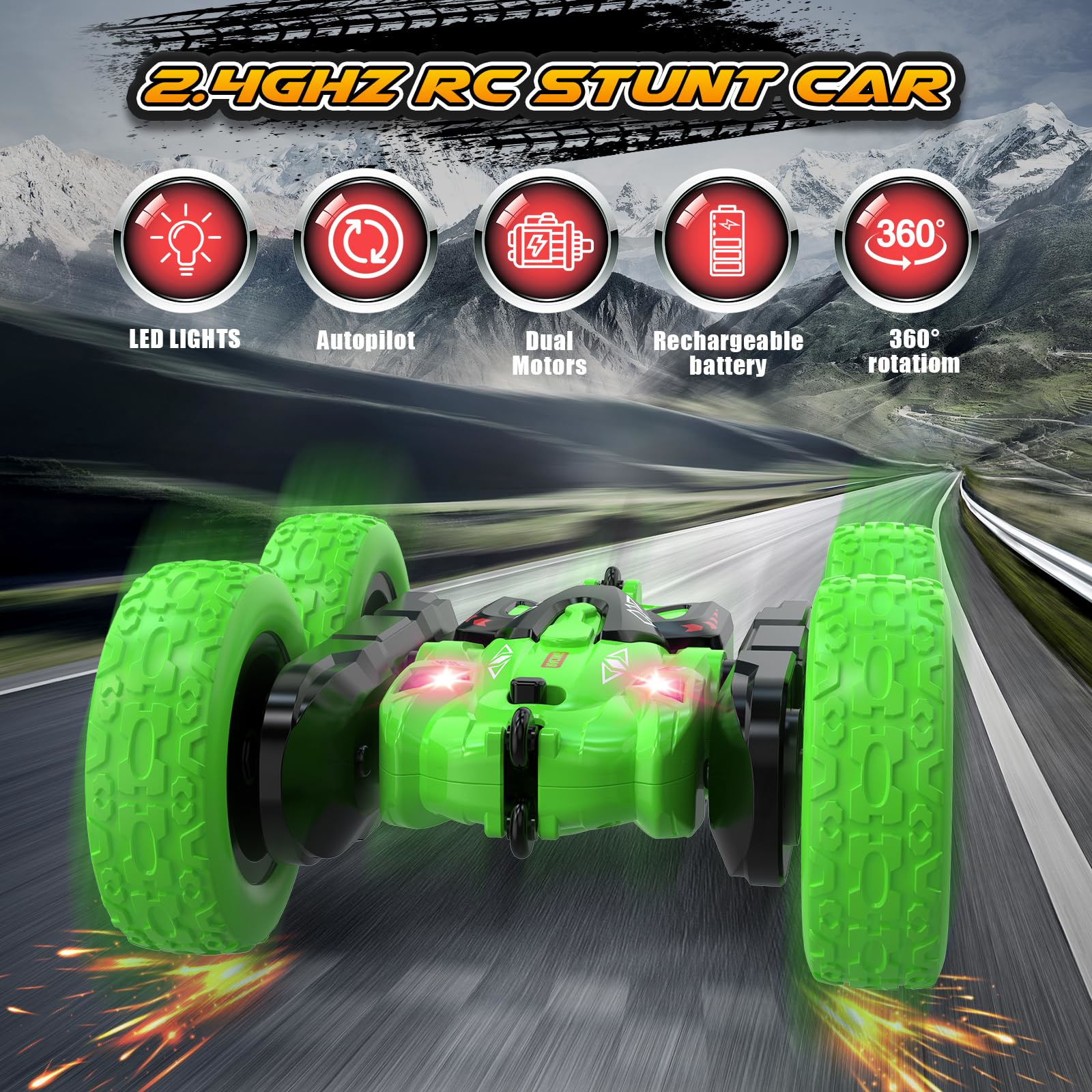 Amazon Kids Remote Control Vehicle Cross-border 2.4G doble cara acrobacias luces todoterreno 4WD rollover juguetes para niños