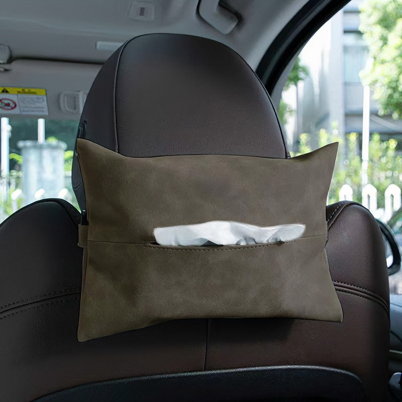 Cross-border bestseller Nappa leather car tissue box with strap, suitable for car seats/armrests/sun visors