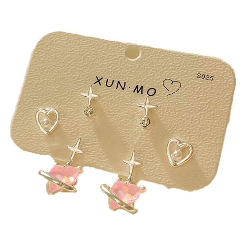 S925 aguja de plata Rosa rhinestone nuevo colgante traje chica corazón Super Flash oído hueso estudiante pendientes al por mayor