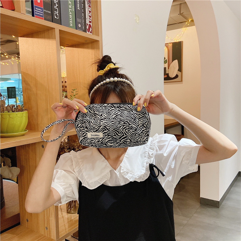 13311 checkered color-blocking large-capacity cosmetic bag, women's leopard print fashionable clutch, canvas storage bag wholesale undefined