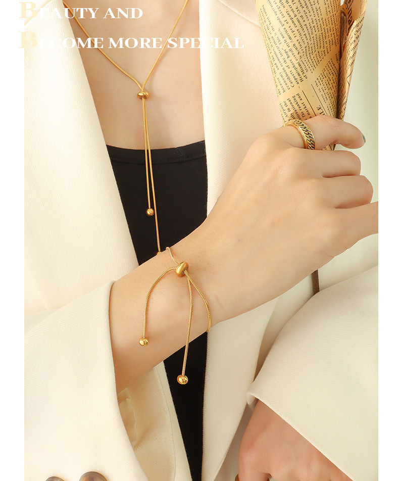 18K Gold Plating Color Necklace + Jewelry Quantity Daily Occasion PVD Coated Real Gold Plated 18K Gold Solid Color 304 Stainless Steel Simple Style Waterproof Non Tarnish Bracelets Necklace
