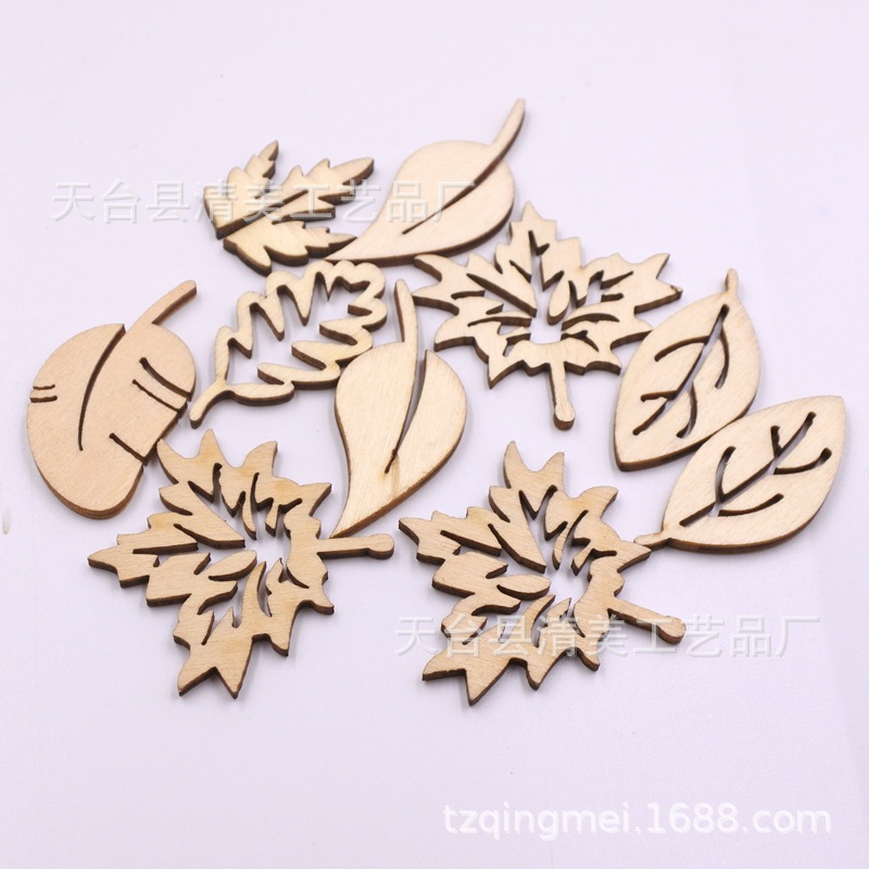 DIY una variedad de adornos de mezcla de madera en forma de hoja de árbol con forma de botón de madera 50 piezas por paquete