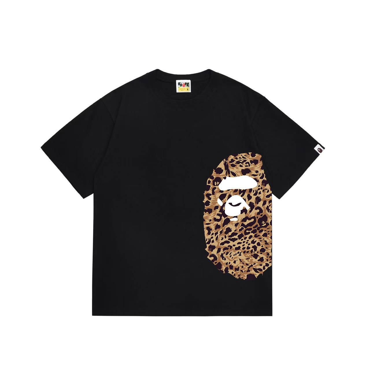 BAPE Wild Leopard Pattern T-shirt Side Big Ape Head Black