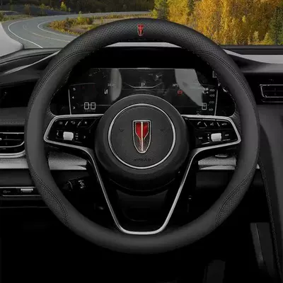 Steering wheel cover, Wheel Cover Genuine Leather - round-type-with-car-logo-black-line-38cm