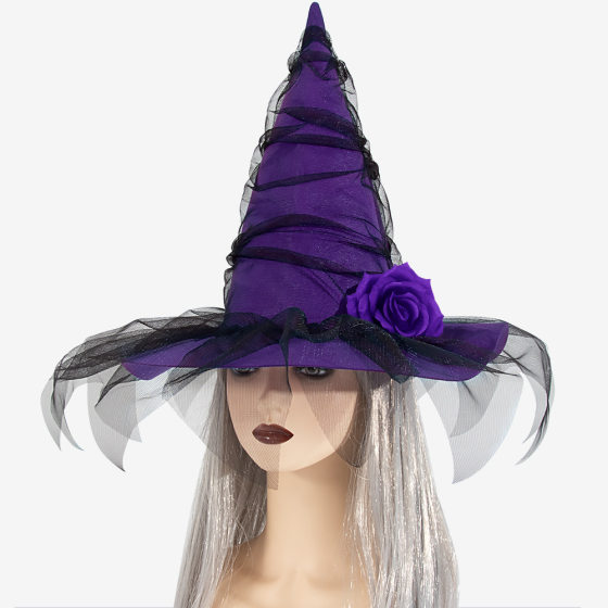 New Halloween Baroque Witch Hat Mesh Flower Dress Up Accessories Gothic Queen cosplay Witch